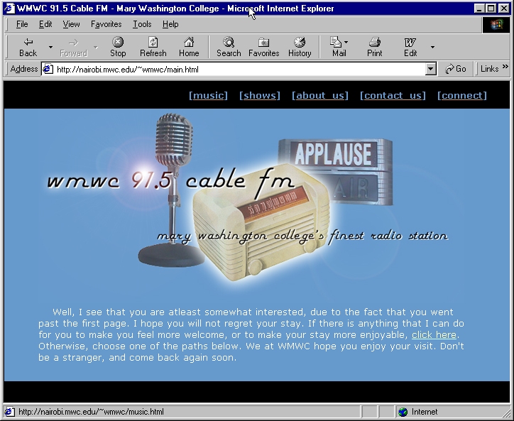 This was a design used for the UMWC radio station website in the late 1990s.